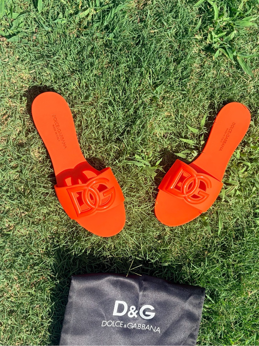 Dolce & Gabbana Bright Orange DG Logo Slide Sandals - Size 38